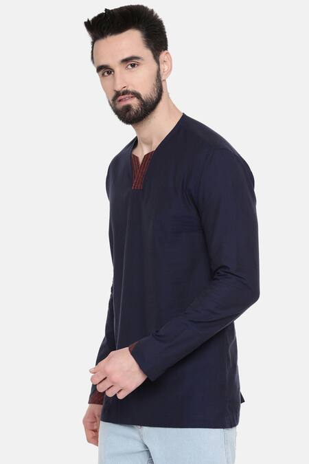 Shop_Mayank Modi - Men_Blue Cotton Short Kurta For Kids_Online_at_Aza_Fashions