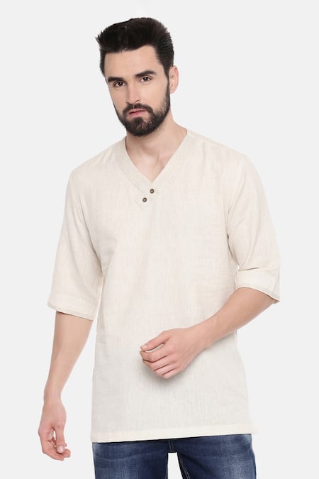 Buy_Mayank Modi - Men_Beige Cotton Embroidery Short Kurta For Kids_Online_at_Aza_Fashions