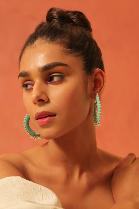 NAKHREWAALI_Multi Color Organically Dyed Beads Bussin Handcrafted Hoops_Online_at_Aza_Fashions