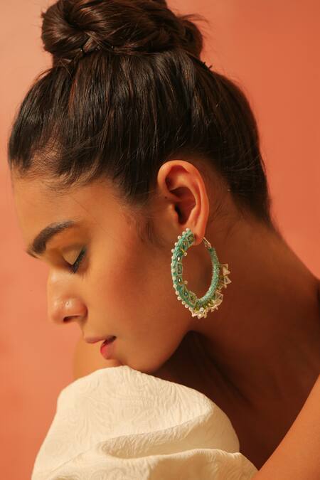 Buy_NAKHREWAALI_Multi Color Organically Dyed Beads Bussin Handcrafted Hoops_Online_at_Aza_Fashions