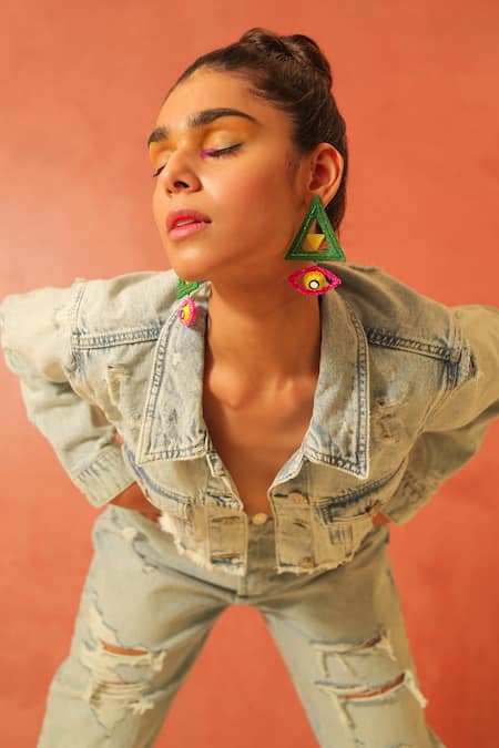 Shop NAKHREWAALI Multi Color Organically Dyed Beads Eye Spy Handcrafted Earrings at Aza Fashions Shop_NAKHREWAALI_Multi Color Organically Dyed Beads Eye Spy Handcrafted Earrings_at_Aza_Fashions