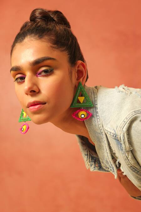 Buy NAKHREWAALI Multi Color Organically Dyed Beads Eye Spy Handcrafted Earrings Online at Aza Fashions Buy_NAKHREWAALI_Multi Color Organically Dyed Beads Eye Spy Handcrafted Earrings_Online_at_Aza_Fashions