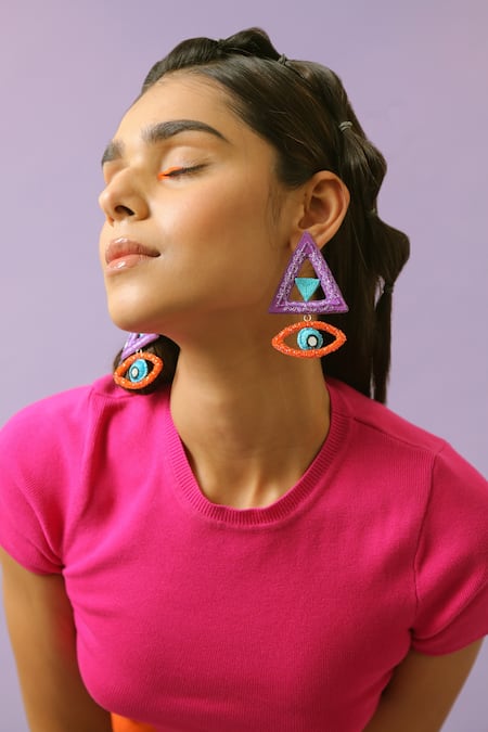 NakhreWaali Multi Color Organically Dyed Beads Eye Spy Handcrafted Earrings