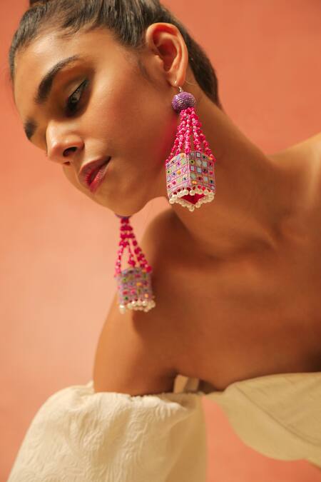 Buy NAKHREWAALI Multi Color Organically Dyed Beads Ceo Handcrafted Dangler Earrings Online at Aza Fashions Buy_NAKHREWAALI_Multi Color Organically Dyed Beads Ceo Handcrafted Dangler Earrings_Online_at_Aza_Fashions