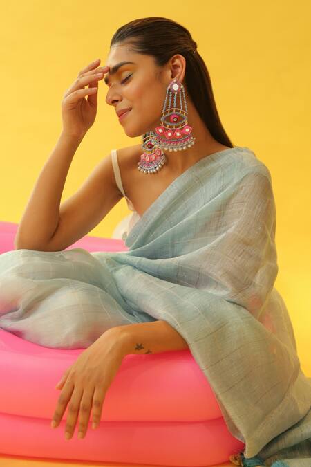 Shop NAKHREWAALI Multi Color Organically Dyed Beads Handcrafted Chandbalis Online at Aza Fashions Shop_NAKHREWAALI_Multi Color Organically Dyed Beads Handcrafted Chandbalis_Online_at_Aza_Fashions