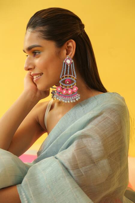 NAKHREWAALI Multi Color Organically Dyed Beads Handcrafted Chandbalis at Aza Fashions NAKHREWAALI_Multi Color Organically Dyed Beads Handcrafted Chandbalis_at_Aza_Fashions