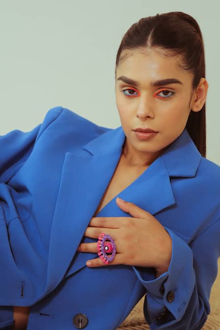 NakhreWaali Purple Organically Dyed Beads Eye-spy Handcrafted Ring