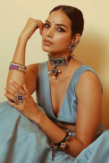 NAKHREWAALI_Multi Color Organically Dyed Beads Suhavi Handcrafted Bangles Set Of 2_Online_at_Aza_Fashions