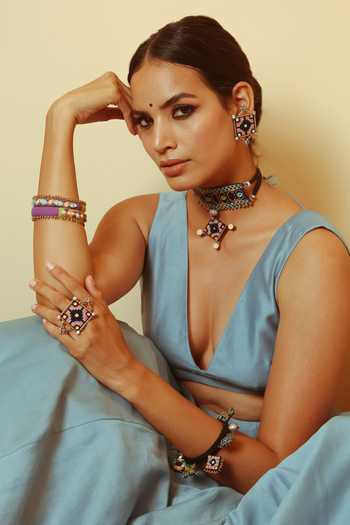 Buy_NAKHREWAALI_Multi Color Organically Dyed Beads Suhavi Handcrafted Bangles Set Of 2_Online_at_Aza_Fashions