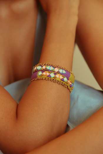 Shop_NAKHREWAALI_Multi Color Organically Dyed Beads Suhavi Handcrafted Bangles Set Of 2_Online_at_Aza_Fashions