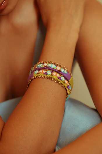 NAKHREWAALI_Multi Color Organically Dyed Beads Suhavi Handcrafted Bangles Set Of 2_at_Aza_Fashions