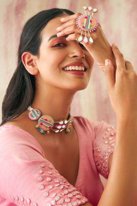 NAKHREWAALI_Multi Color Organically Dyed Beads Deewangi Handcrafted Ring_Online_at_Aza_Fashions