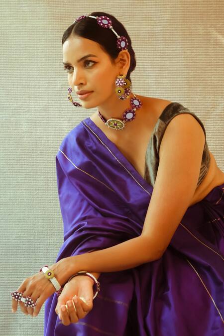 NAKHREWAALI Purple Organically Dyed Beads Tajdar Handcrafted Sheeshphool Online at Aza Fashions NAKHREWAALI_Purple Organically Dyed Beads Tajdar Handcrafted Sheeshphool_Online_at_Aza_Fashions