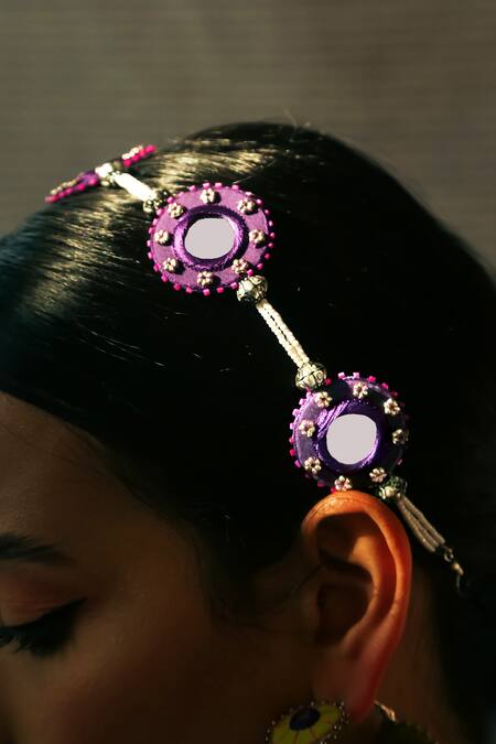 NAKHREWAALI Purple Organically Dyed Beads Tajdar Handcrafted Sheeshphool at Aza Fashions NAKHREWAALI_Purple Organically Dyed Beads Tajdar Handcrafted Sheeshphool_at_Aza_Fashions