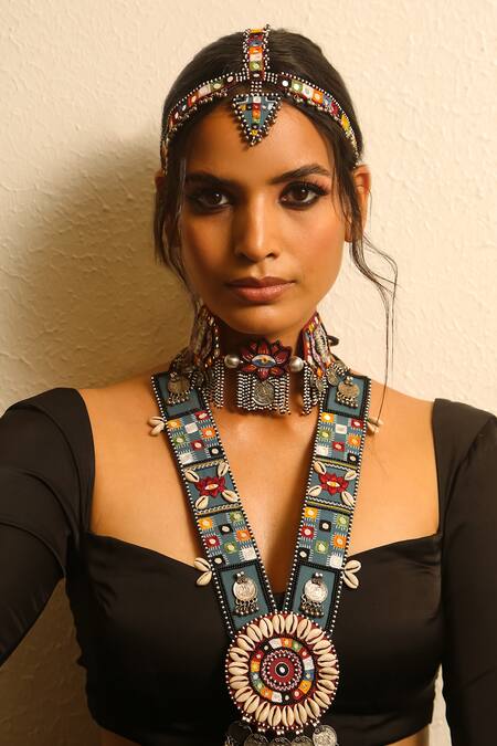 NAKHREWAALI_Multi Color Organically Dyed Beads Kamli Handcrafted Choker_Online_at_Aza_Fashions