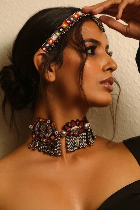 Buy_NAKHREWAALI_Multi Color Organically Dyed Beads Kamli Handcrafted Choker_Online_at_Aza_Fashions