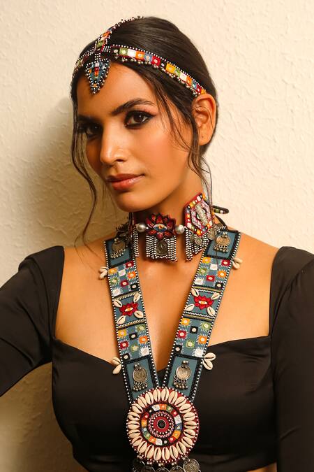 NAKHREWAALI_Multi Color Organically Dyed Beads Kamli Handcrafted Choker_at_Aza_Fashions