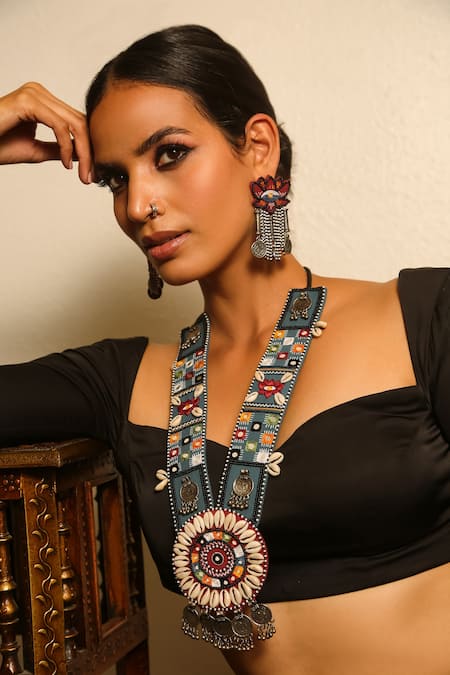 Buy_NAKHREWAALI_Multi Color Organically Dyed Beads Ghamagham Handcrafted Long Necklace_Online_at_Aza_Fashions