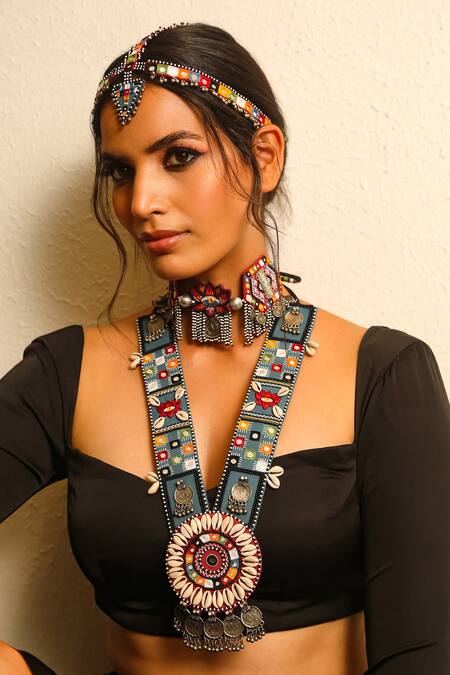 Shop_NAKHREWAALI_Multi Color Organically Dyed Beads Ghamagham Handcrafted Long Necklace_Online_at_Aza_Fashions
