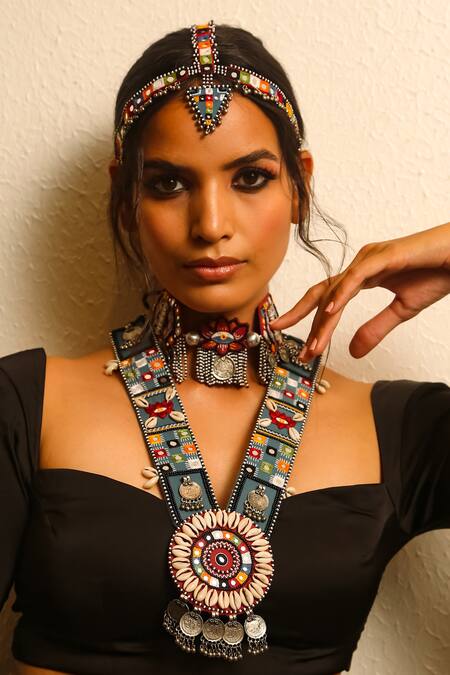 NAKHREWAALI_Multi Color Organically Dyed Beads Ghamagham Handcrafted Long Necklace_at_Aza_Fashions