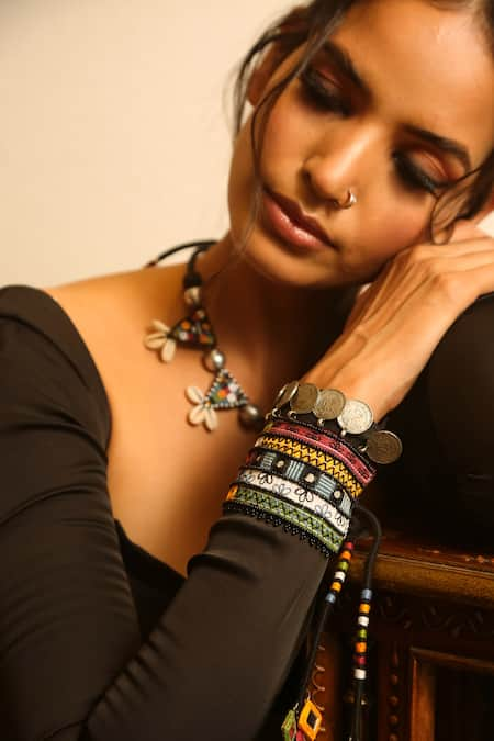 NakhreWaali Multi Color Organically Dyed Beads Ghyama Handcrafted Handcuff