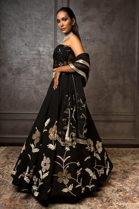 Amrin Khan Floral Zardozi Embroidered Lehenga Set 