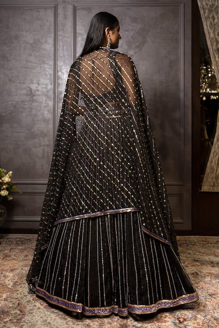 Shop Amrin Khan Black Raw Silk, Organza Cutdana, Pearls, Sequins Square Embroidered Lehenga Set at Aza Fashions Shop_Amrin Khan_Black Raw Silk, Organza Cutdana, Pearls, Sequins Square Embroidered Lehenga Set _at_Aza_Fashions