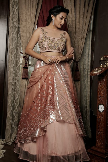 Amrin khan Raw Silk Layered Lehenga Set 