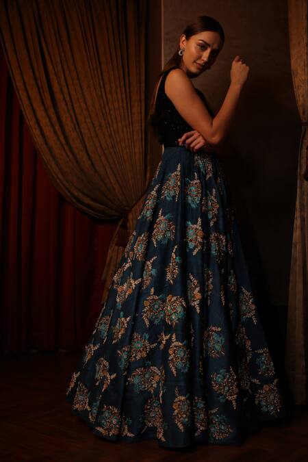 Buy Amrin Khan Black Raw Silk Cutdana, Resham, Zardozi Floral Motifs V Neck Embroidered Gown Online at Aza Fashions Buy_Amrin Khan_Black Raw Silk Cutdana, Resham, Zardozi Floral Motifs V Neck Embroidered Gown _Online_at_Aza_Fashions