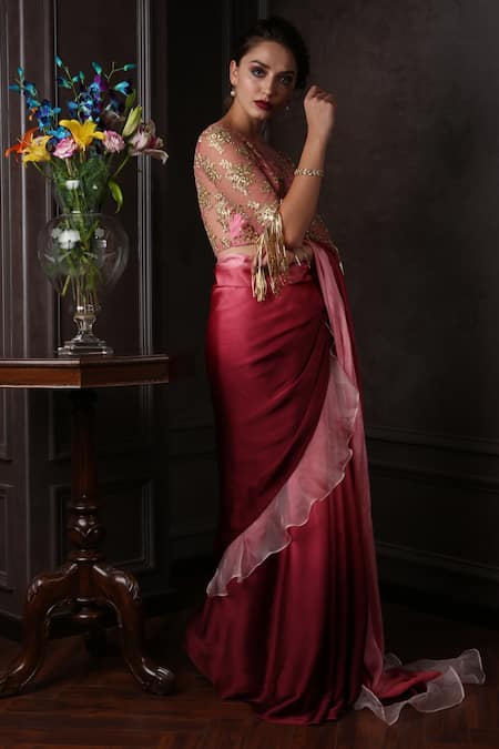 Amrin Khan Ombre Ruffle Saree With Blouse 