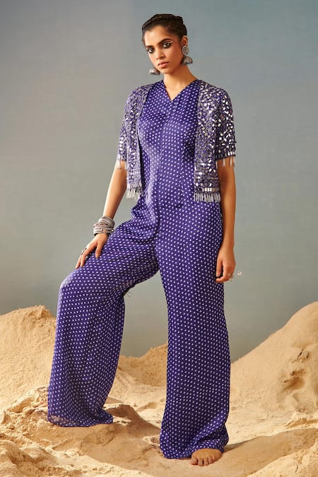 Women Printed Smocked Culottes Jumpsuit
