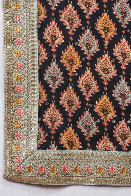 NUHH_Black Dupatta- Daman, Kurta- Daman, Embroidered Set_at_Aza_Fashions