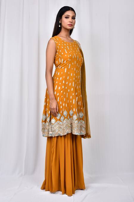 Naintara Bajaj_Yellow Embroidered Anarkali Sharara Set_Online_at_Aza_Fashions