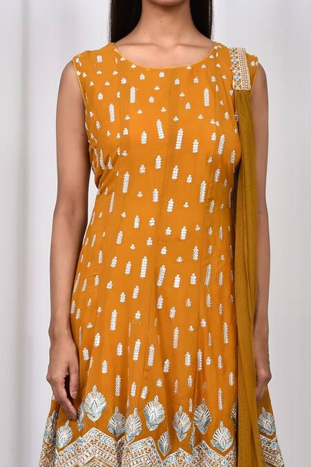 Shop_Naintara Bajaj_Yellow Embroidered Anarkali Sharara Set_Online_at_Aza_Fashions