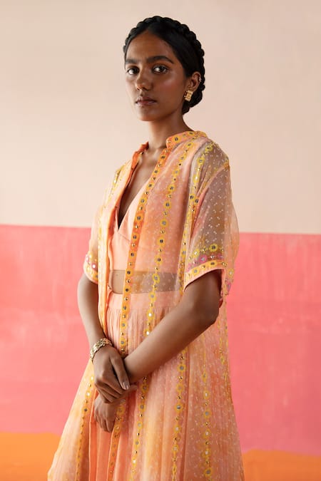 Shop_Surbhi Gupta_Pink Jacket- Organza Printed Geometric Jacket Mariah And Sharara Set  _Online_at_Aza_Fashions