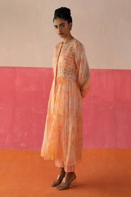 Surbhi Gupta Orange Inner And Trouser - Cotton Silk Zia Tie Dye Anarkali And Pant Set Online at Aza Fashions Surbhi Gupta_Orange Inner And Trouser - Cotton Silk Zia Tie Dye Anarkali And Pant Set _Online_at_Aza_Fashions