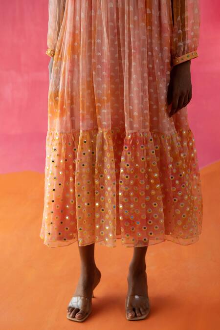 Buy_Surbhi Gupta_Pink Organza Printed Geometric Round Olivia Tie Dye Tunic  _Online_at_Aza_Fashions