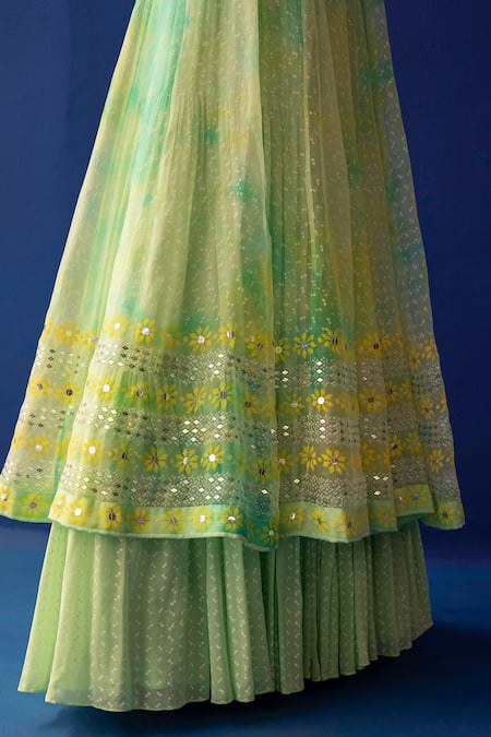 Surbhi Gupta_Green Anarkali, Dupatta - Organza Skirt - Georgette Ava Tie Dye Lehenga Set _at_Aza_Fashions