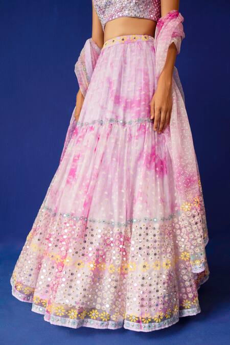 Surbhi Gupta_Fuchsia Organza Geometric, Mirror, Sequin Round Rheya Print Lehenga Set _at_Aza_Fashions
