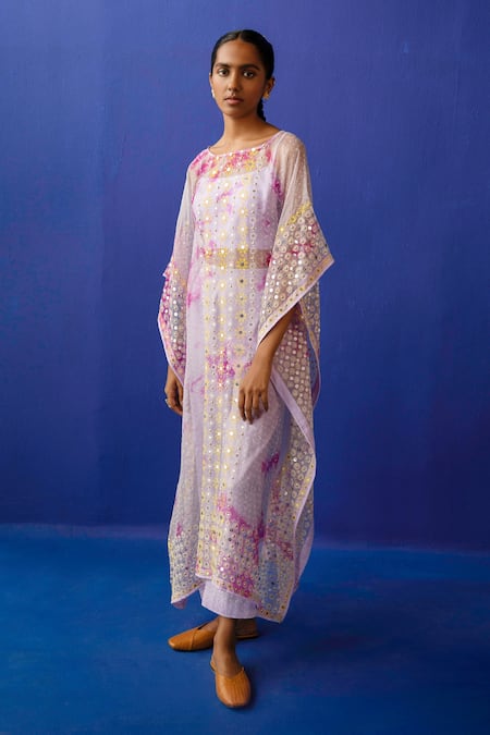 Surbhi Gupta Purple Blouse, Kaftan - Organza, Trouser - Clare Tie Dye Tunic And Pant Set Online at Aza Fashions Surbhi Gupta_Purple Blouse, Kaftan - Organza, Trouser - Clare Tie Dye Tunic And Pant Set _Online_at_Aza_Fashions