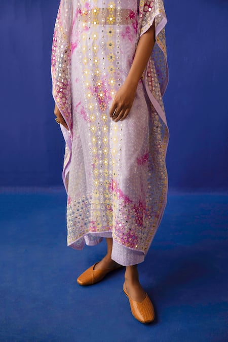 Shop Surbhi Gupta Purple Blouse, Kaftan - Organza, Trouser - Clare Tie Dye Tunic And Pant Set Online at Aza Fashions Shop_Surbhi Gupta_Purple Blouse, Kaftan - Organza, Trouser - Clare Tie Dye Tunic And Pant Set _Online_at_Aza_Fashions