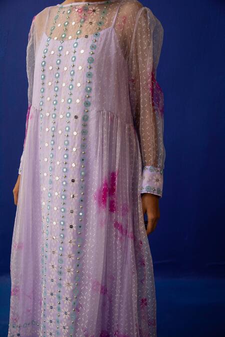 Buy Surbhi Gupta Purple Inner And Trouser - Cotton Silk Printed Neo Tie Dye Kurta And Pant Set Online at Aza Fashions Buy_Surbhi Gupta_Purple Inner And Trouser - Cotton Silk Printed Neo Tie Dye Kurta And Pant Set _Online_at_Aza_Fashions