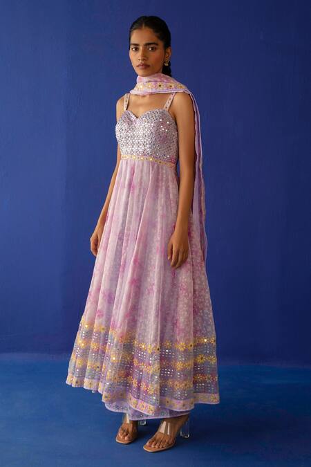 Surbhi Gupta Purple Organza Geometric, Mirror, Sequin Rosa Embroidered Anarkali Set Online at Aza Fashions Surbhi Gupta_Purple Organza Geometric, Mirror, Sequin Rosa Embroidered Anarkali Set _Online_at_Aza_Fashions