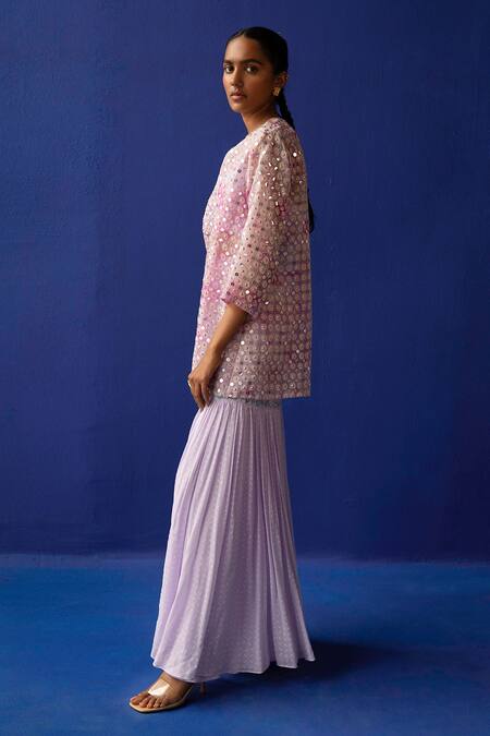 Buy_Surbhi Gupta_Purple Blouse - Cotton Silk Julia Embellished Jacket And Sharara Set  _Online_at_Aza_Fashions