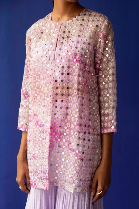 Shop_Surbhi Gupta_Purple Blouse - Cotton Silk Julia Embellished Jacket And Sharara Set  _Online_at_Aza_Fashions