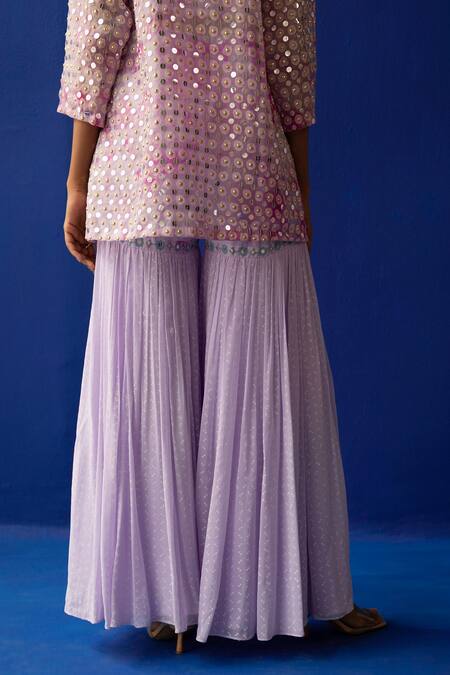 Surbhi Gupta_Purple Blouse - Cotton Silk Julia Embellished Jacket And Sharara Set  _at_Aza_Fashions