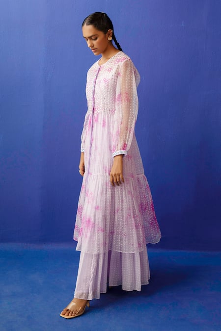 Surbhi Gupta_Purple Tunic - Organza Printed Geometric Open Zoe Tie Dye With Dress  _Online_at_Aza_Fashions