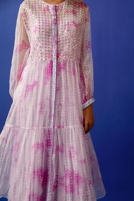 Buy_Surbhi Gupta_Purple Tunic - Organza Printed Geometric Open Zoe Tie Dye With Dress  _Online_at_Aza_Fashions