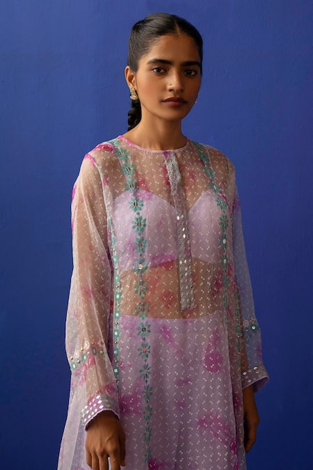 Surbhi Gupta Purple Inner - Cotton Silk, Kurta - Organza, Trouser Risa Tie Dye And Pant Set Online at Aza Fashions Surbhi Gupta_Purple Inner - Cotton Silk, Kurta - Organza, Trouser Risa Tie Dye And Pant Set _Online_at_Aza_Fashions