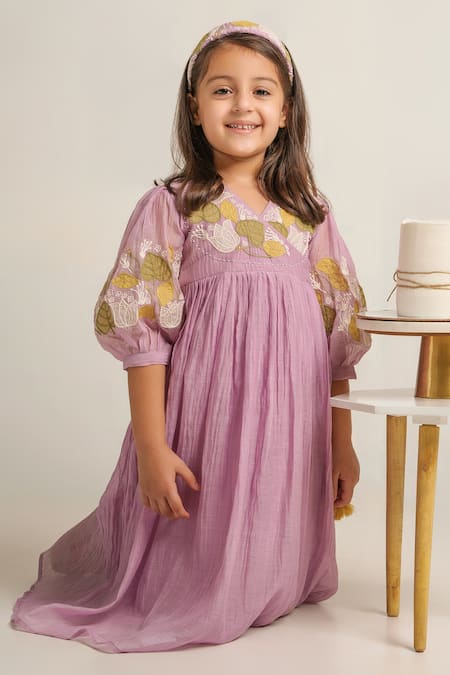 Buy_The Right Cut_Purple , Satin Embroidery Chanderi Angrakha Dress _Online_at_Aza_Fashions